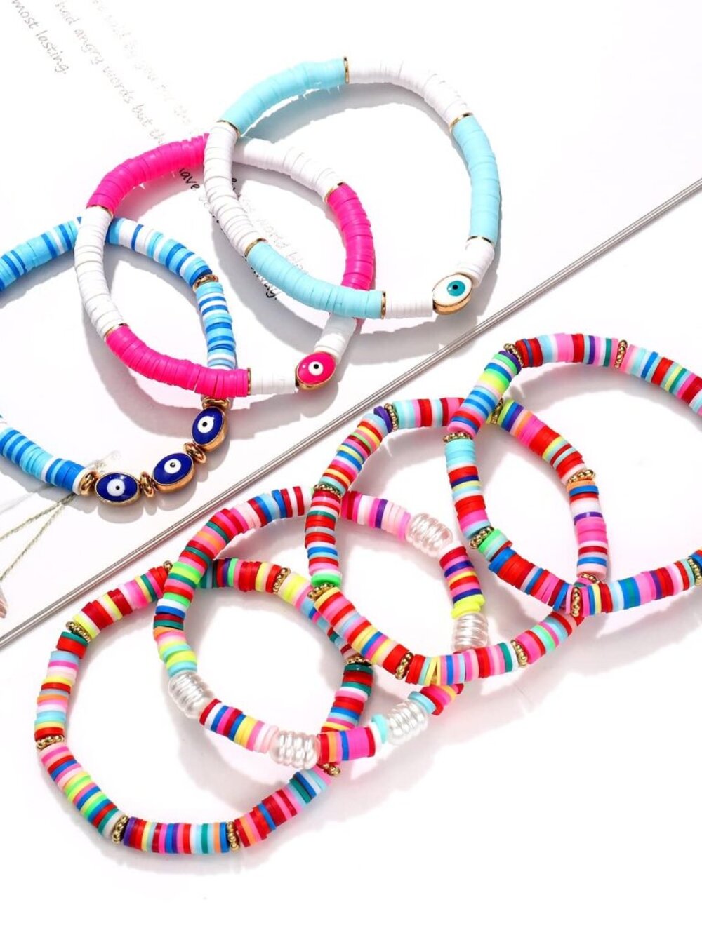 Beaded Bracelet Heishi Stretch Bracelets for Woman Preppy Bracelets Summer Beade - Picture 7 of 8